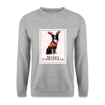 Border Collie Dog in a Christmas Sweater - Unisex Sweatshirt - salt & pepper - Front - Alina (178cm) & Michal (187cm)