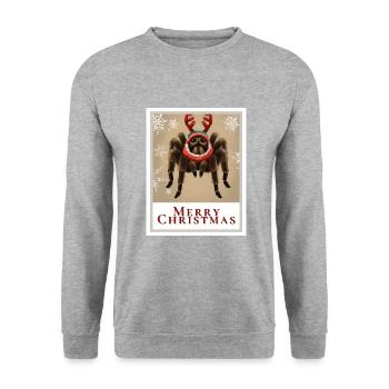 Porträt einer Vogelspinne in einem festlichen Pullover. - Unisex Pullover - Weißgrau meliert - Vorne - Alina (178cm) & Michal (187cm)