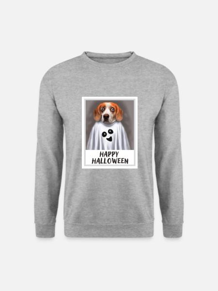 Porträt von Beagle im Halloween Geisterkostüm. - Unisex Pullover - Weißgrau meliert
