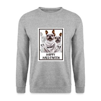 French bulldogs disguised as ghosts.(Halloween) - Unisex Sweatshirt - salt & pepper - Front - Alina (178cm) & Michal (187cm)
