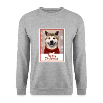 Charmant chien Akita dans un pull de Noël. - Sweat-shirt Unisexe - gris chiné - Devant - Alina (178cm) & Michal (187cm)