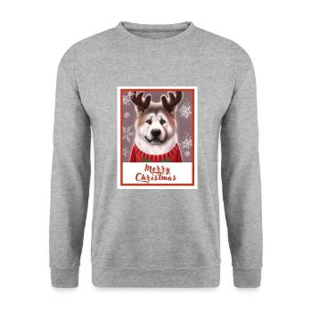 Gros chien Akita dans un pull de Noël rouge. - Sweat-shirt Unisexe - gris chiné - Devant - Alina (178cm) & Michal (187cm)