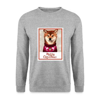Shiba inu chien dans un pull de Noël rouge. - Sweat-shirt Unisexe - gris chiné - Devant - Alina (178cm) & Michal (187cm)