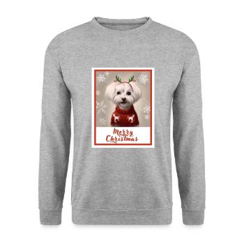 Doux chien maltais dans un pull de Noël rouge. - Sweat-shirt Unisexe - gris chiné - Devant - Alina (178cm) & Michal (187cm)