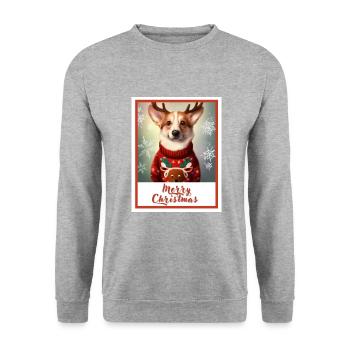 Doux heureux, chien (Corgi pembroke) dans un Noël - Sweat-shirt Unisexe - gris chiné - Devant - Alina (178cm) & Michal (187cm)