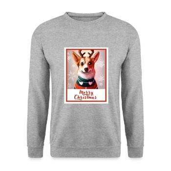 A dog (Pembroke Corgi) in a red Christmas sweater. - Unisex Sweatshirt - salt & pepper - Front - Alina (178cm) & Michal (187cm)