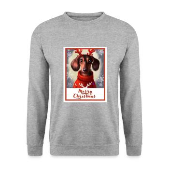 Doux chien heureux teckel dans un pull de Noël. - Sweat-shirt Unisexe - gris chiné - Devant - Alina (178cm) & Michal (187cm)