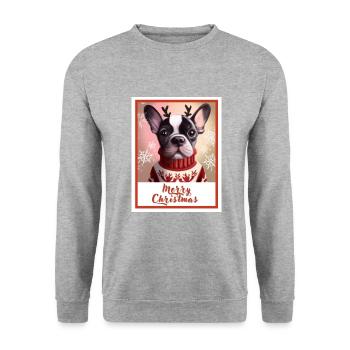 Festive portrait of a French bulldog in a sweater. - Unisex Sweatshirt - salt & pepper - Front - Alina (178cm) & Michal (187cm)
