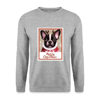 Portrait d’un bouledogue Français en pull. - Sweat-shirt Unisexe - gris chiné - Devant - Alina (178cm) & Michal (187cm)