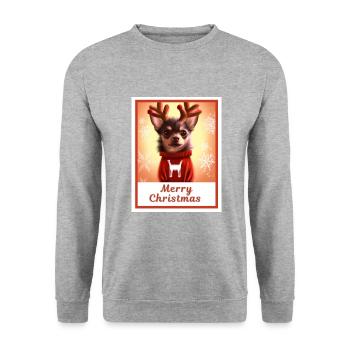 Portrait d’un mignon chien chihuahua dans un pull rouge. - Sweat-shirt Unisexe - gris chiné - Devant - Alina (178cm) & Michal (187cm)