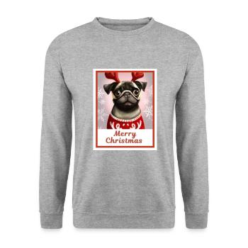 Bébé carlin dans un pull de Noël et des cornes de renne - Sweat-shirt Unisexe - gris chiné - Devant - Alina (178cm) & Michal (187cm)