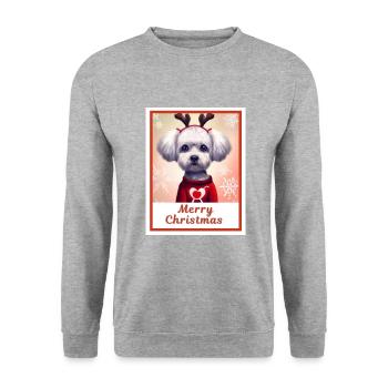 Portrait, Doux chien chanceux (Bichon frise) - Sweat-shirt Unisexe - gris chiné - Devant - Alina (178cm) & Michal (187cm)