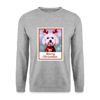 Doux chien (Bichon frise) dans un pull de Noël. - Sweat-shirt Unisexe - gris chiné - Devant - Alina (178cm) & Michal (187cm)