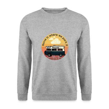 Camping Camper Outdoor Sommer Design - Unisex Pullover - Weißgrau meliert - Vorne - Alina (178cm) & Michal (187cm)