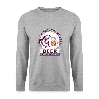 Lustiger Angler Fischer Spruch Angeln - Unisex Pullover - Weißgrau meliert - Vorne - Alina (178cm) & Michal (187cm)