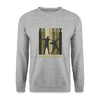 Lustiger Bogensport Spruch Bogenschießen - Unisex Pullover - Weißgrau meliert - Vorne - Alina (178cm) & Michal (187cm)