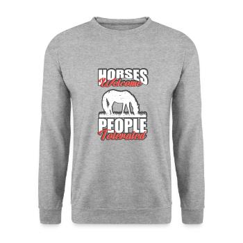 Schönes Reiten Pferde Spruch für Reiter - Unisex Pullover - Weißgrau meliert - Vorne - Alina (178cm) & Michal (187cm)
