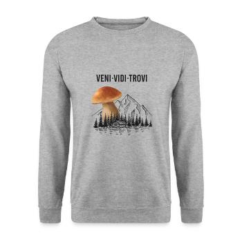 Outfit for mushroom pickers with mountains porcini mushroom mushroom - Unisex Sweatshirt - salt & pepper - Front - Alina (178cm) & Michal (187cm)