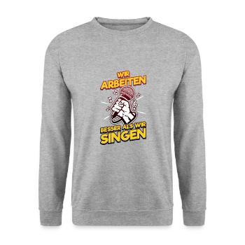 Karaoke Musik Singen Arbeit, Büro Weihnachtsfeiern - Unisex Pullover - Weißgrau meliert - Vorne - Alina (178cm) & Michal (187cm)