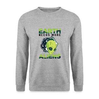 Alien, UFO, UAP, Space, Weltraum Flugobjekt - Unisex Pullover - Weißgrau meliert - Vorne - Alina (178cm) & Michal (187cm)