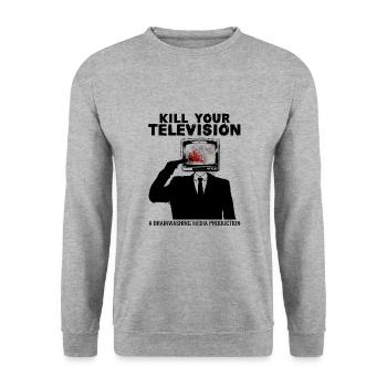 Brainwashing Kill your TV Fake News Portest - Unisex Sweatshirt - salt & pepper - Front - Alina (178cm) & Michal (187cm)
