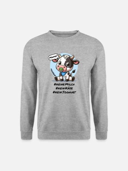 Süße traurige Kuh - schwarzer Text - Unisex Pullover - Weißgrau meliert