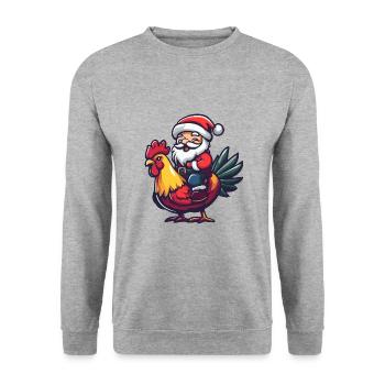 Hahn Weihnachtsmann - Unisex Pullover - Weißgrau meliert - Vorne - Alina (178cm) & Michal (187cm)