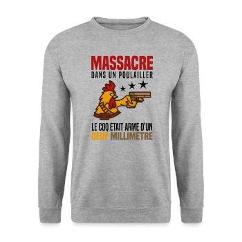 Ferme humour poule jeux de mots gun phrase drôle - Sweat-shirt Unisexe - gris chiné - Devant - Alina (178cm) & Michal (187cm)