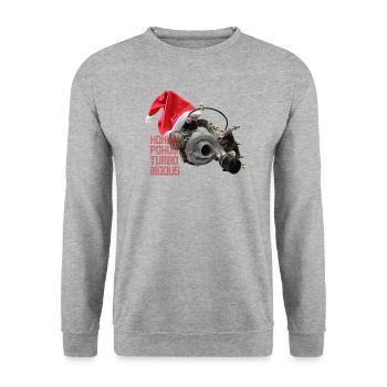 HOKUS POKUS TURBO MODUS! Dein xmas-Turbolader! - Unisex Pullover - Weißgrau meliert - Vorne - Alina (178cm) & Michal (187cm)