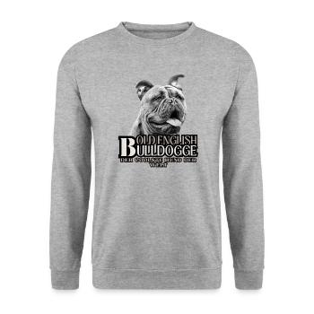 OLD ENGLISH BULLDOGGE Hund OEB HUNDE BULLDOGGEN - Unisex Pullover - Weißgrau meliert - Vorne - Alina (178cm) & Michal (187cm)