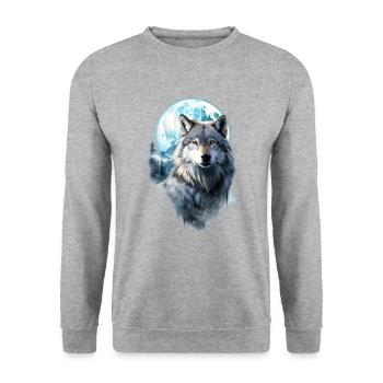 Wolf Moon Forest - Unisex Sweatshirt - salt & pepper - Front - Alina (178cm) & Michal (187cm)