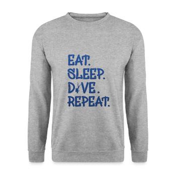 Cooler Spruch für Taucher. Eat Sleep Dive Repeat - Unisex Pullover - Weißgrau meliert - Vorne - Alina (178cm) & Michal (187cm)