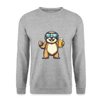 Faultier Ski Bier - Unisex Pullover - Weißgrau meliert - Vorne - Alina (178cm) & Michal (187cm)