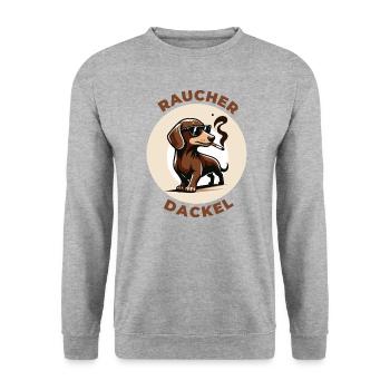 Raucher Dackel - Unisex Pullover - Weißgrau meliert - Vorne - Alina (178cm) & Michal (187cm)