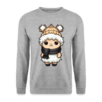 Alpaka Winter Tier Baby Comic - Unisex Pullover - Weißgrau meliert - Vorne - Alina (178cm) & Michal (187cm)