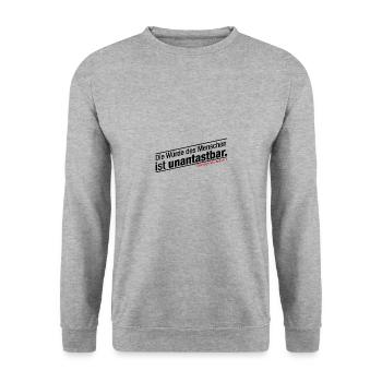 Grundgesetz Die Würde des Menschen ist unantastbar - Unisex Pullover - Weißgrau meliert - Vorne - Alina (178cm) & Michal (187cm)