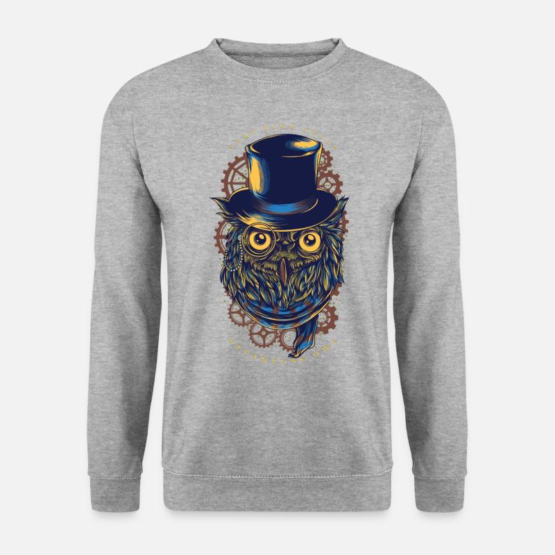 Eule - Steampunk Owl - Unisex Pullover - Weißgrau meliert