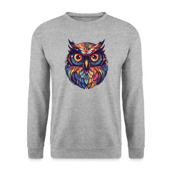Bunte Eule Cartoon Style Comic - Unisex Pullover - Weißgrau meliert - Vorne - Alina (178cm) & Michal (187cm)