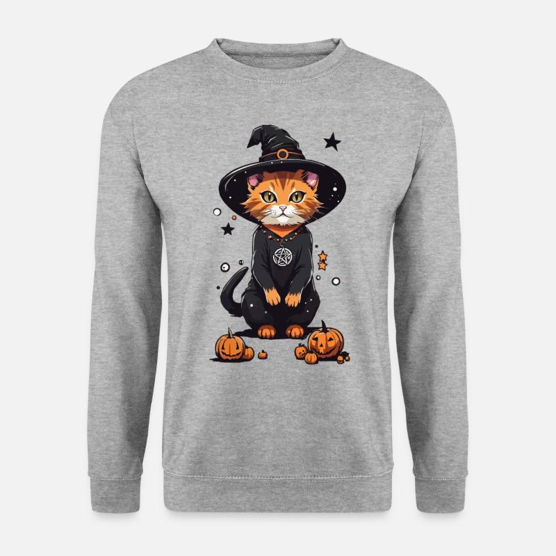 Okkulte Hexenkatze Halloween Magie Cartoon - Unisex Pullover - Weißgrau meliert