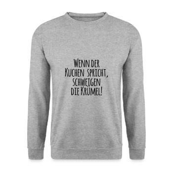 WENN DER KUCHEN SPRICHT SCHWEIGEN DIE KRÜMEL - Unisex Pullover - Weißgrau meliert - Vorne - Alina (178cm) & Michal (187cm)