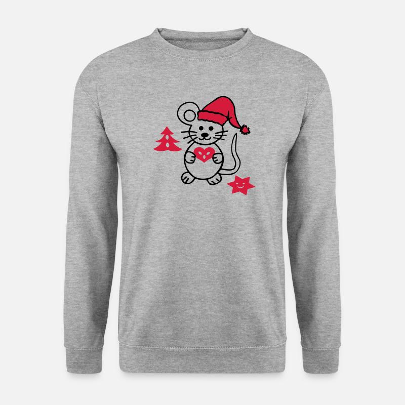 niedliche Maus mit Weihnachtsmütze - Unisex Pullover - Weißgrau meliert