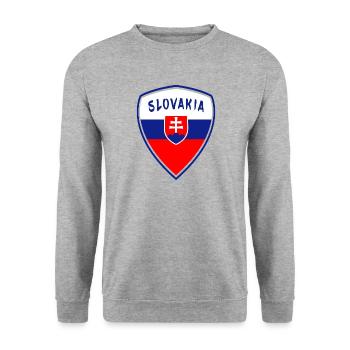 Slowakei Wappen / Geschenk Nationalfarben Flagge - Unisex Pullover - Weißgrau meliert - Vorne - Alina (178cm) & Michal (187cm)