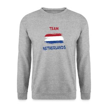 Team Niederlande Design / Geschenkidee - Unisex Pullover - Weißgrau meliert - Vorne - Alina (178cm) & Michal (187cm)