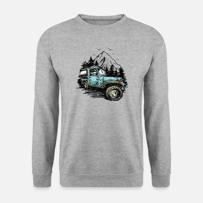 Blauer Jeep Offroad Illustration - Unisex Pullover - Weißgrau meliert