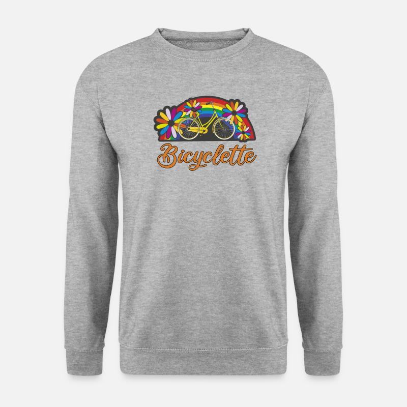 Bunte Fahrradromantik mit Regenbogen Bicyclette - Unisex Pullover - Weißgrau meliert