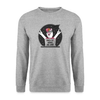 Abi 2026 Abitur - Hoch die Hände Abi Ende - Unisex Pullover - Weißgrau meliert - Vorne - Alina (178cm) & Michal (187cm)