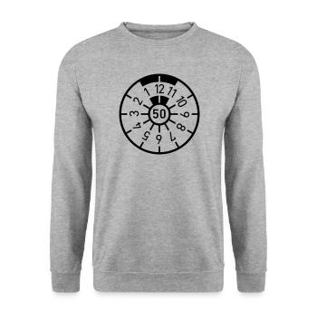 Geburtstag 50 Fünfzig Auto Plakette - Unisex Pullover - Weißgrau meliert - Vorne - Alina (178cm) & Michal (187cm)