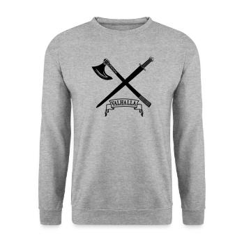 Valhalla avec hache et épée - Sweat-shirt Unisexe - gris chiné - Devant - Alina (178cm) & Michal (187cm)