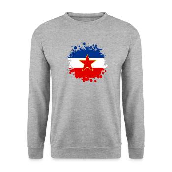 Jugoslawien Flaggen Klecks Design - Unisex Pullover - Weißgrau meliert - Vorne - Alina (178cm) & Michal (187cm)