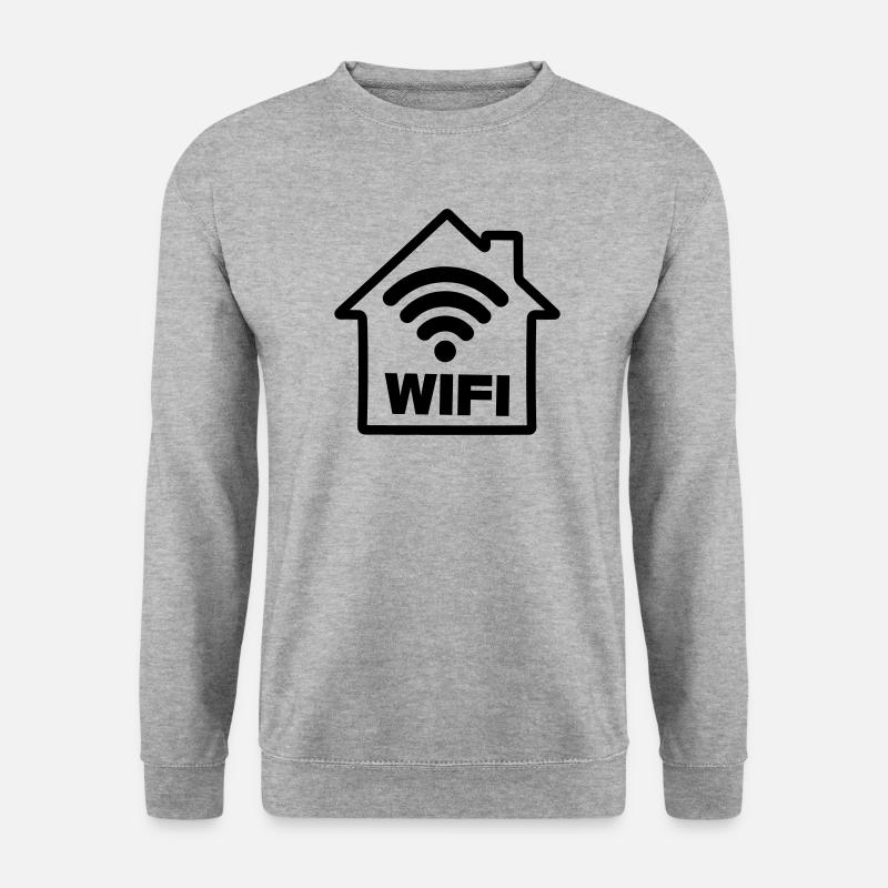 Haus mit Wifi - Unisex Pullover - Weißgrau meliert